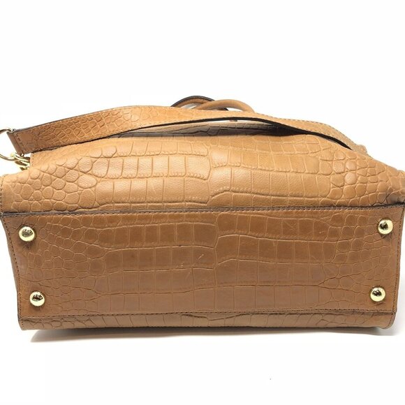 MICHAEL Michael Kors Hamilton Large Tote Handbag Mocha Gold Hardware Croc - Picture 14 of 16